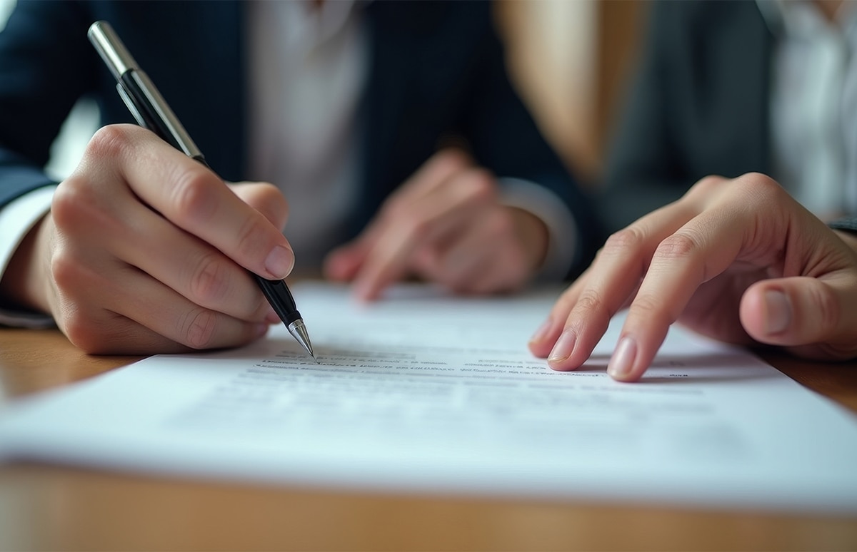 Pareja firmando un certificado de convivencia