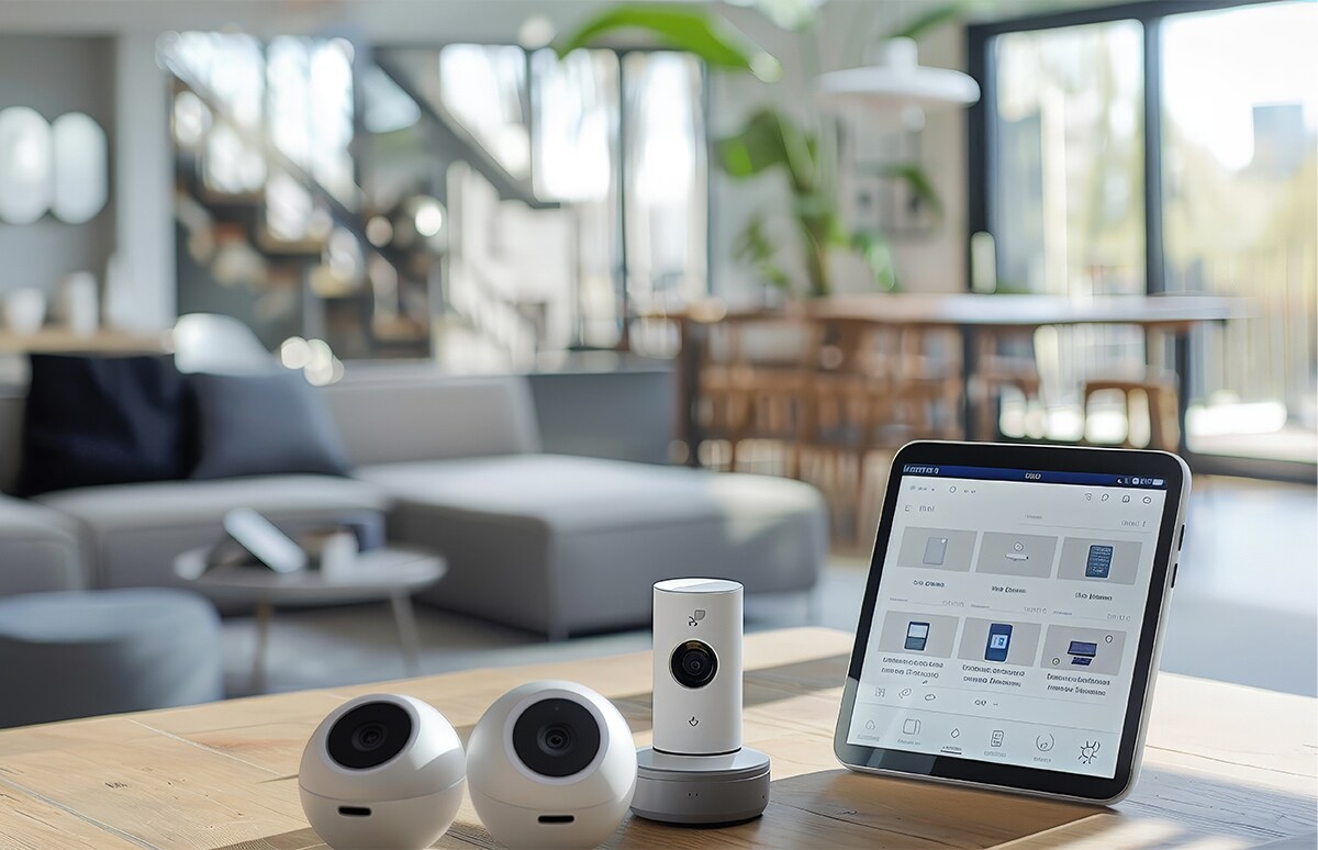 Sistema de seguridad modernos sobre una mesa