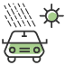 Icono de un coche con un sol y con lluvia